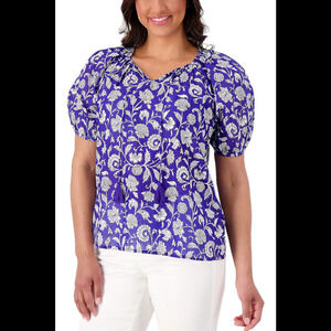 Destination 365 Printed Short-Sleeve Blouse Clematis Blue - Regular